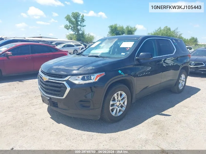 2019 Chevrolet Traverse Ls VIN: 1GNERFKW3KJ105443 Lot: 39748783