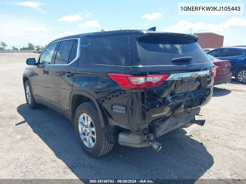 2019 Chevrolet Traverse Ls VIN: 1GNERFKW3KJ105443 Lot: 39748783