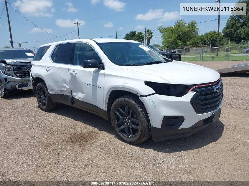 2019 Chevrolet Traverse Ls VIN: 1GNERFKW2KJ115364 Lot: 39788717