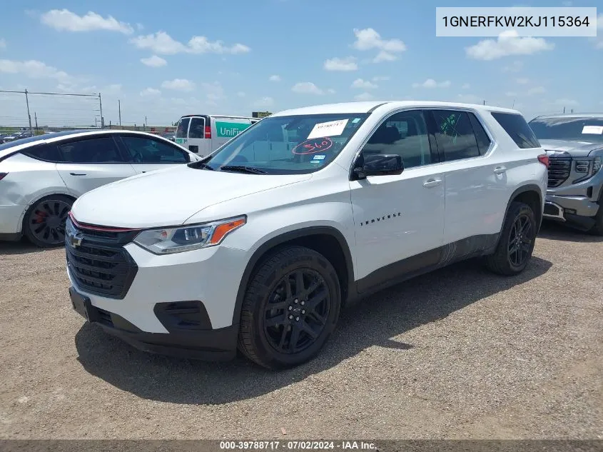 2019 Chevrolet Traverse Ls VIN: 1GNERFKW2KJ115364 Lot: 39788717