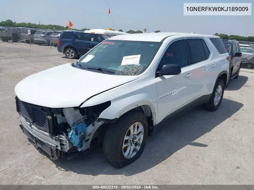 2019 Chevrolet Traverse Ls VIN: 1GNERFKW0KJ189009 Lot: 40022318