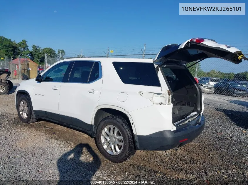 2019 Chevrolet Traverse Ls VIN: 1GNEVFKW2KJ265101 Lot: 40138545