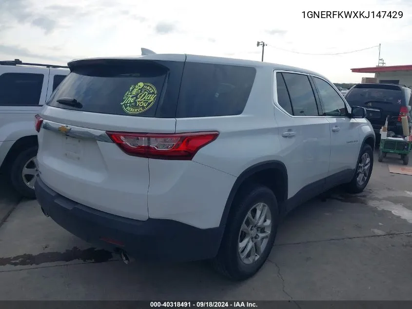 2019 Chevrolet Traverse Ls VIN: 1GNERFKWXKJ147429 Lot: 40318491