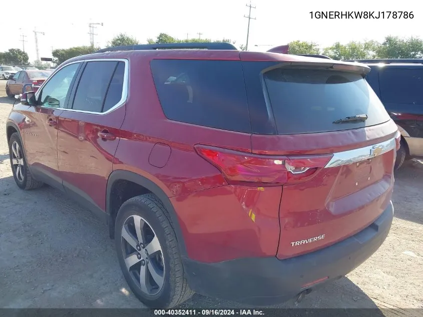 2019 Chevrolet Traverse Lt VIN: 1GNERHKW8KJ178786 Lot: 40352411