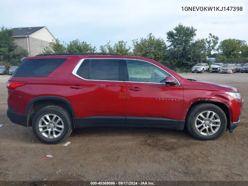 2019 Chevrolet Traverse Lt VIN: 1GNEVGKW1KJ147398 Lot: 40369086