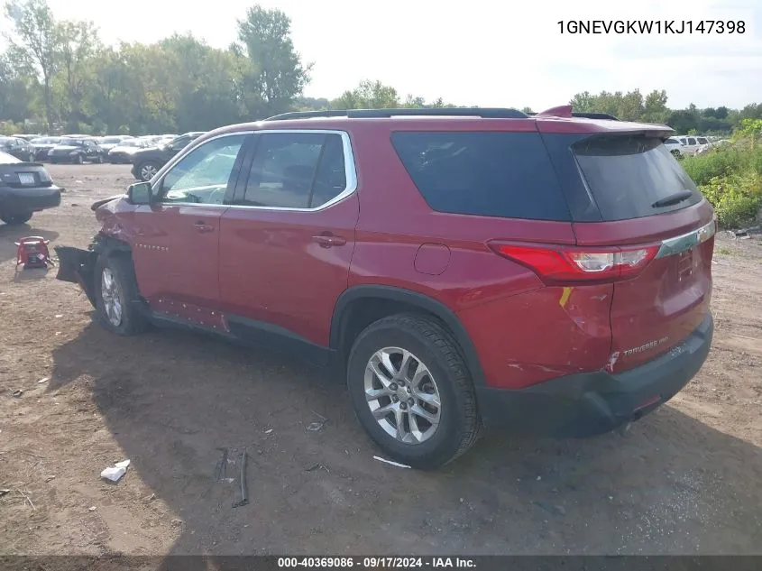 2019 Chevrolet Traverse Lt VIN: 1GNEVGKW1KJ147398 Lot: 40369086