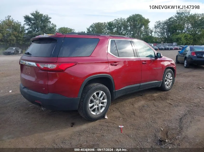 2019 Chevrolet Traverse Lt VIN: 1GNEVGKW1KJ147398 Lot: 40369086