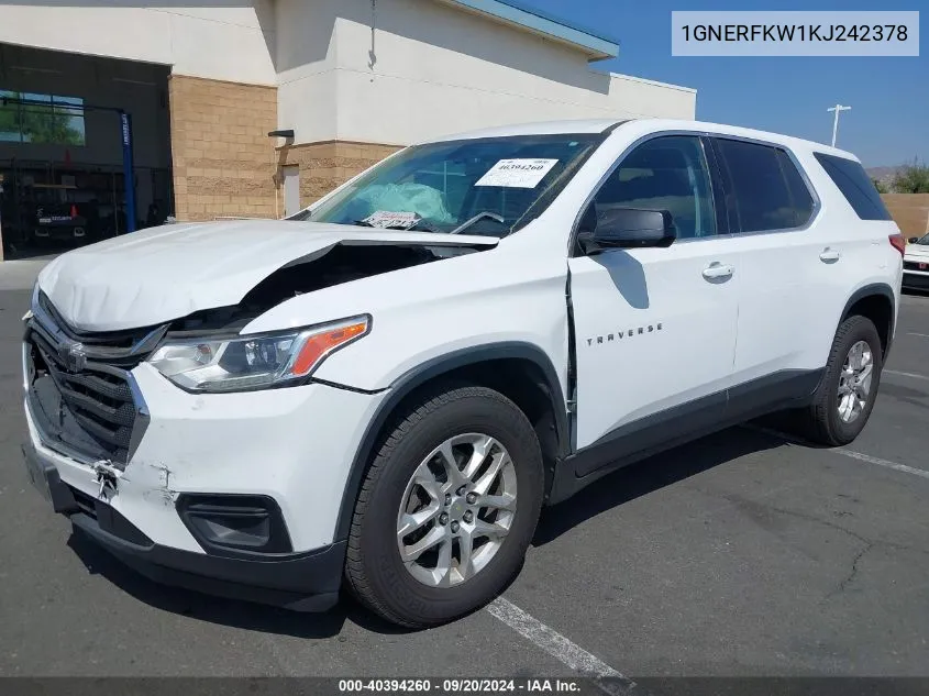 2019 Chevrolet Traverse Ls VIN: 1GNERFKW1KJ242378 Lot: 40394260