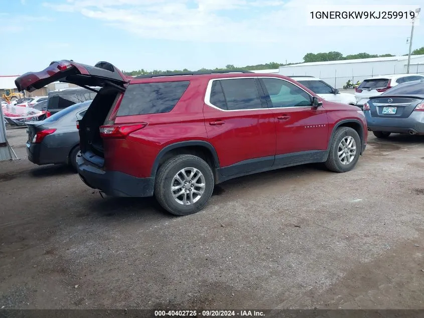 2019 Chevrolet Traverse 1Lt VIN: 1GNERGKW9KJ259919 Lot: 40402725