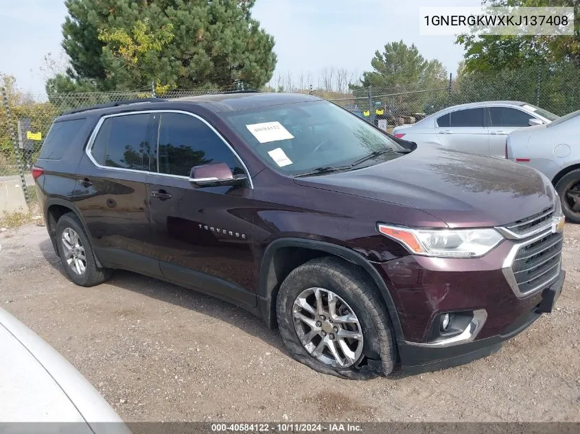 2019 Chevrolet Traverse 1Lt VIN: 1GNERGKWXKJ137408 Lot: 40584122