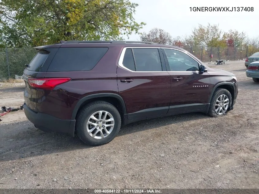 2019 Chevrolet Traverse 1Lt VIN: 1GNERGKWXKJ137408 Lot: 40584122