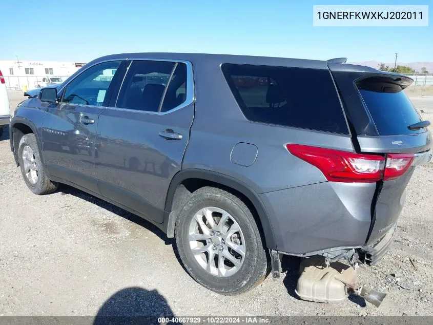 2019 Chevrolet Traverse Ls VIN: 1GNERFKWXKJ202011 Lot: 40667929