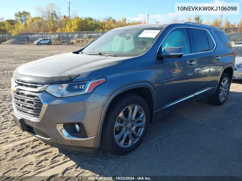 2019 Chevrolet Traverse Premier VIN: 1GNEVKKW0KJ106098 Lot: 40670269