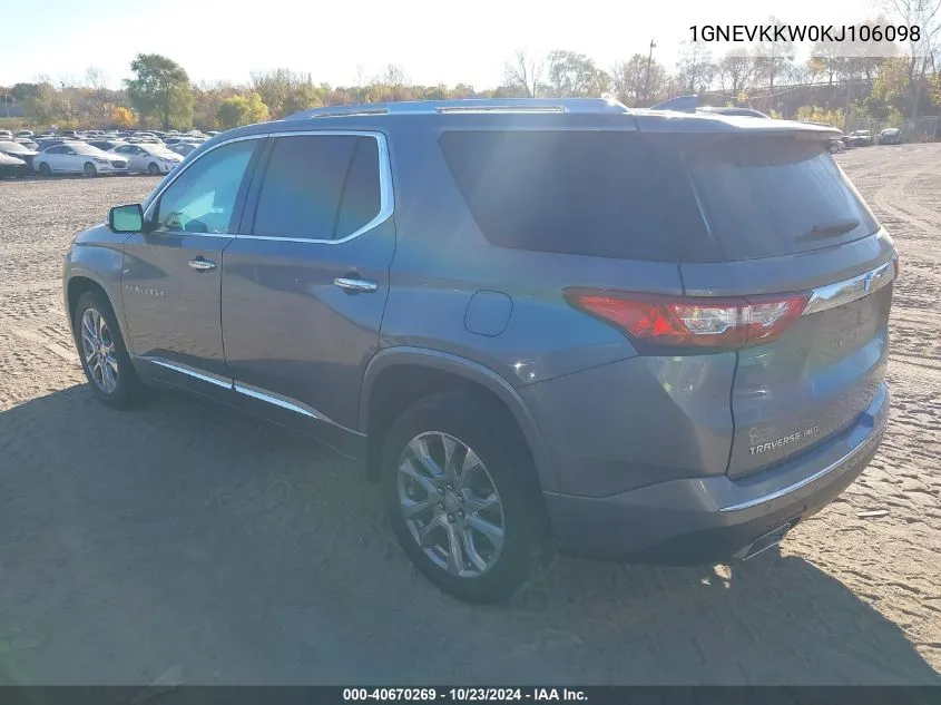 2019 Chevrolet Traverse Premier VIN: 1GNEVKKW0KJ106098 Lot: 40670269