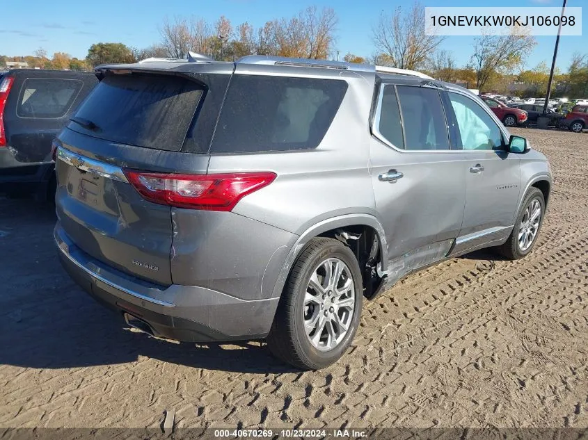 2019 Chevrolet Traverse Premier VIN: 1GNEVKKW0KJ106098 Lot: 40670269