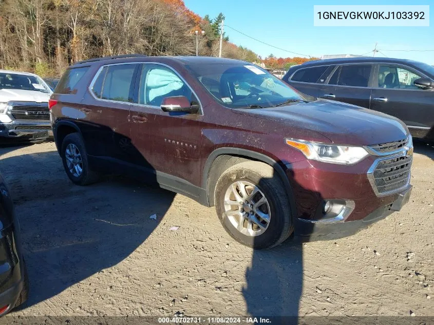 2019 Chevrolet Traverse 1Lt VIN: 1GNEVGKW0KJ103392 Lot: 40702731