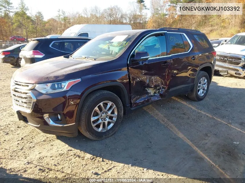 2019 Chevrolet Traverse 1Lt VIN: 1GNEVGKW0KJ103392 Lot: 40702731