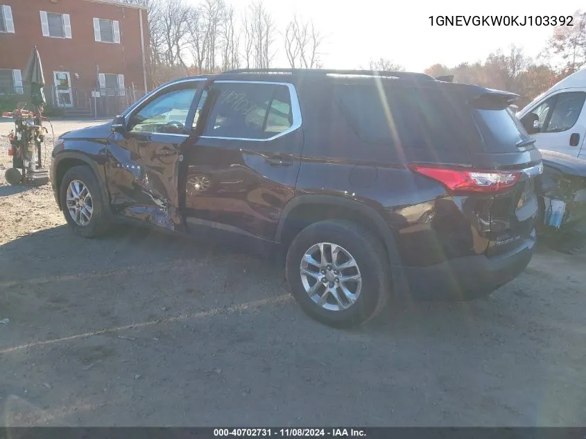 2019 Chevrolet Traverse 1Lt VIN: 1GNEVGKW0KJ103392 Lot: 40702731