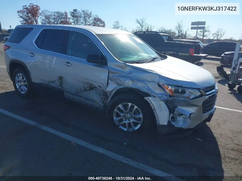 2019 Chevrolet Traverse Ls VIN: 1GNERFKW3KJ317422 Lot: 40738248