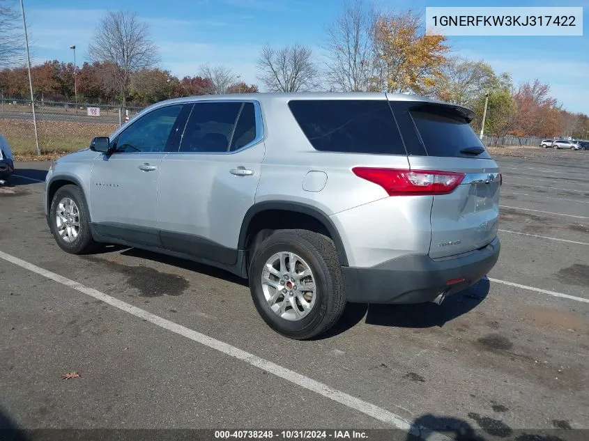 2019 Chevrolet Traverse Ls VIN: 1GNERFKW3KJ317422 Lot: 40738248