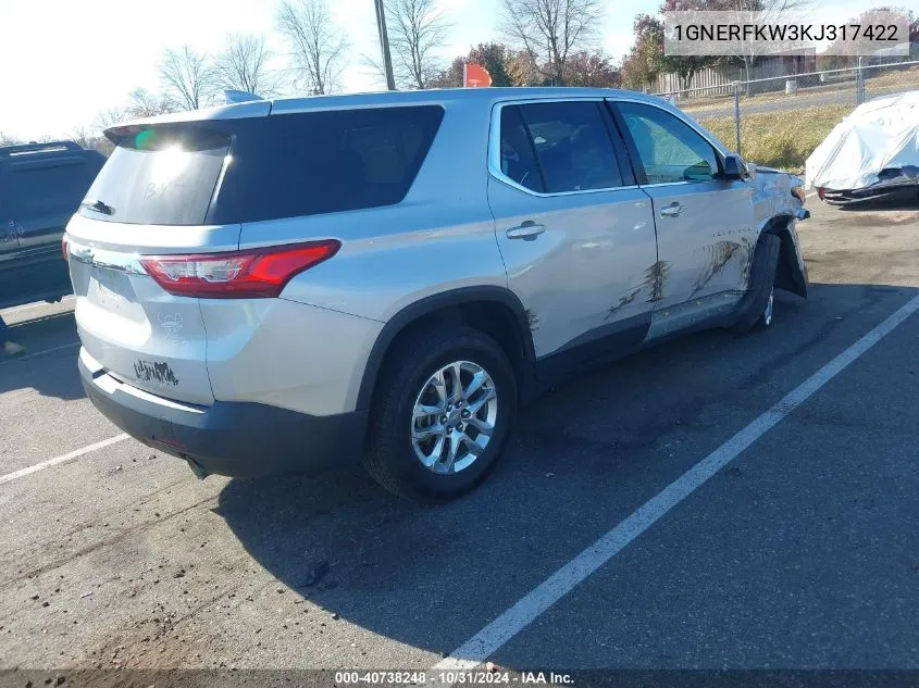 2019 Chevrolet Traverse Ls VIN: 1GNERFKW3KJ317422 Lot: 40738248