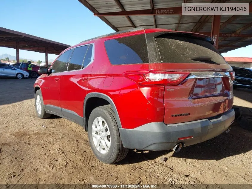 2019 Chevrolet Traverse 1Lt VIN: 1GNERGKW1KJ194046 Lot: 40870969