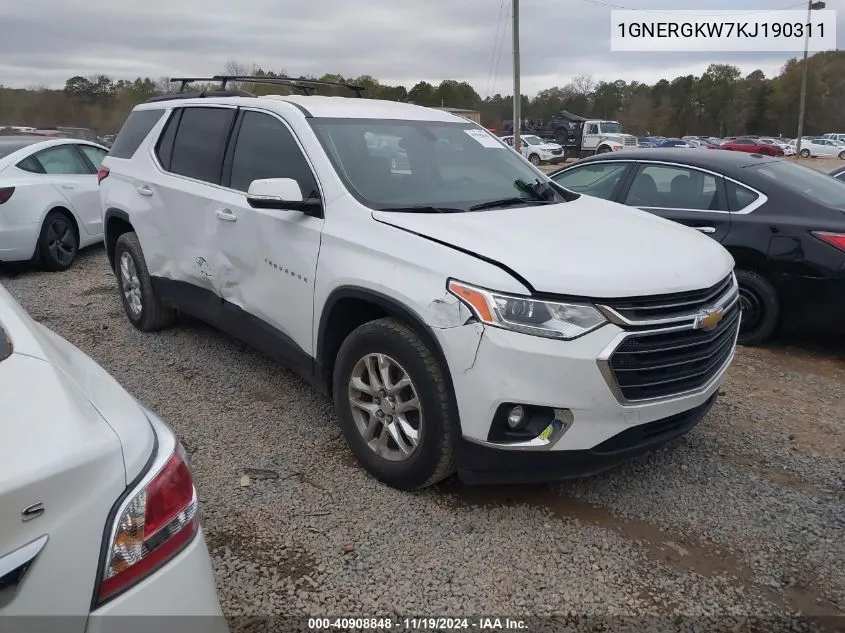 2019 Chevrolet Traverse 1Lt VIN: 1GNERGKW7KJ190311 Lot: 40908848