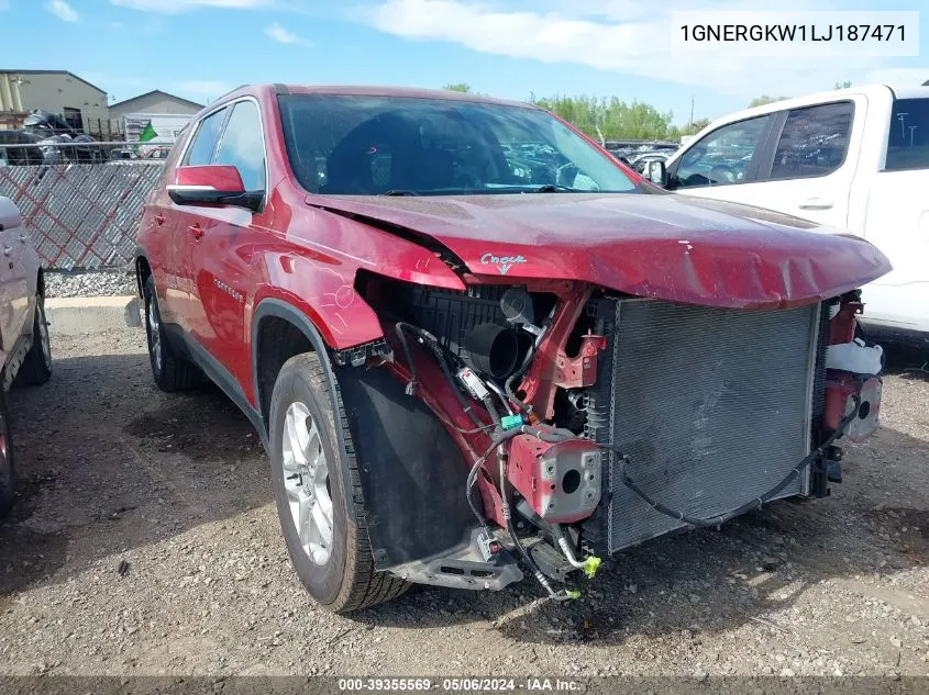 2020 Chevrolet Traverse Fwd Lt Cloth VIN: 1GNERGKW1LJ187471 Lot: 39355569