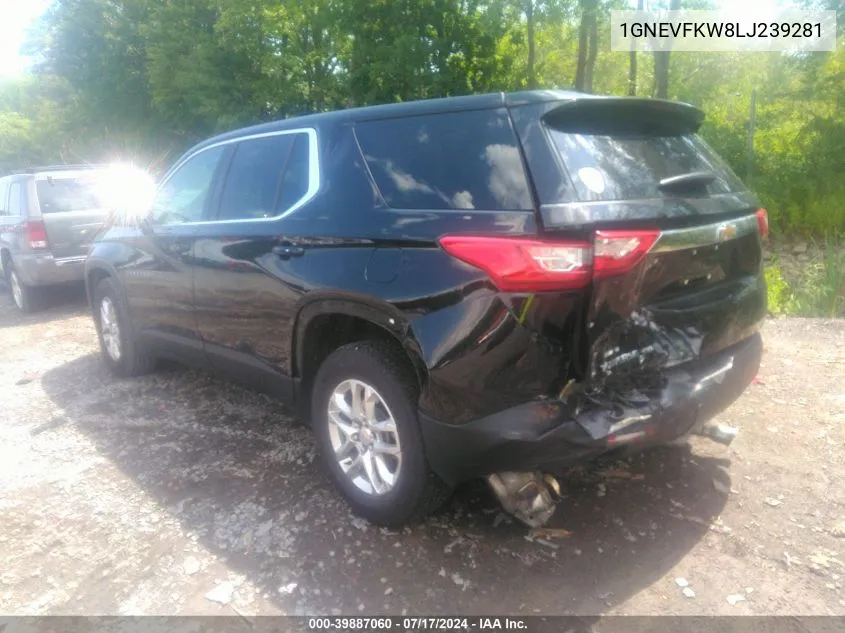 2020 Chevrolet Traverse Awd Ls VIN: 1GNEVFKW8LJ239281 Lot: 39887060