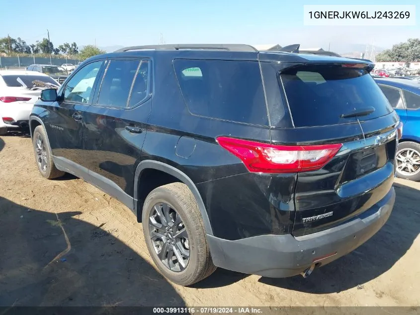 2020 Chevrolet Traverse Fwd Rs VIN: 1GNERJKW6LJ243269 Lot: 39913116