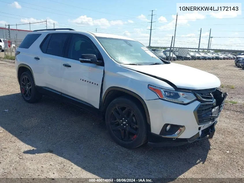 2020 Chevrolet Traverse Fwd Premier VIN: 1GNERKKW4LJ172143 Lot: 40014953