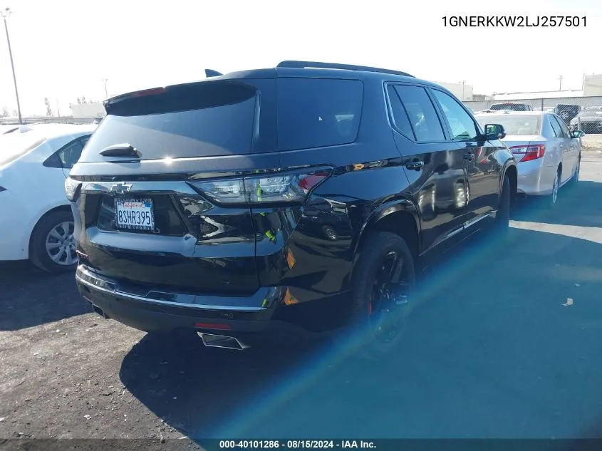 2020 Chevrolet Traverse Fwd Premier VIN: 1GNERKKW2LJ257501 Lot: 40101286