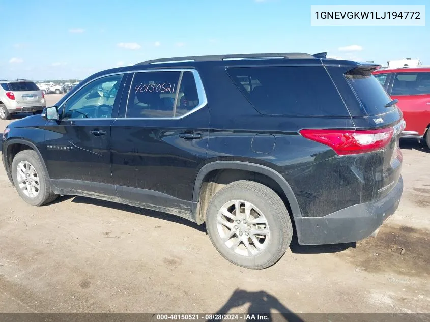 2020 Chevrolet Traverse Awd Lt Cloth VIN: 1GNEVGKW1LJ194772 Lot: 40150521