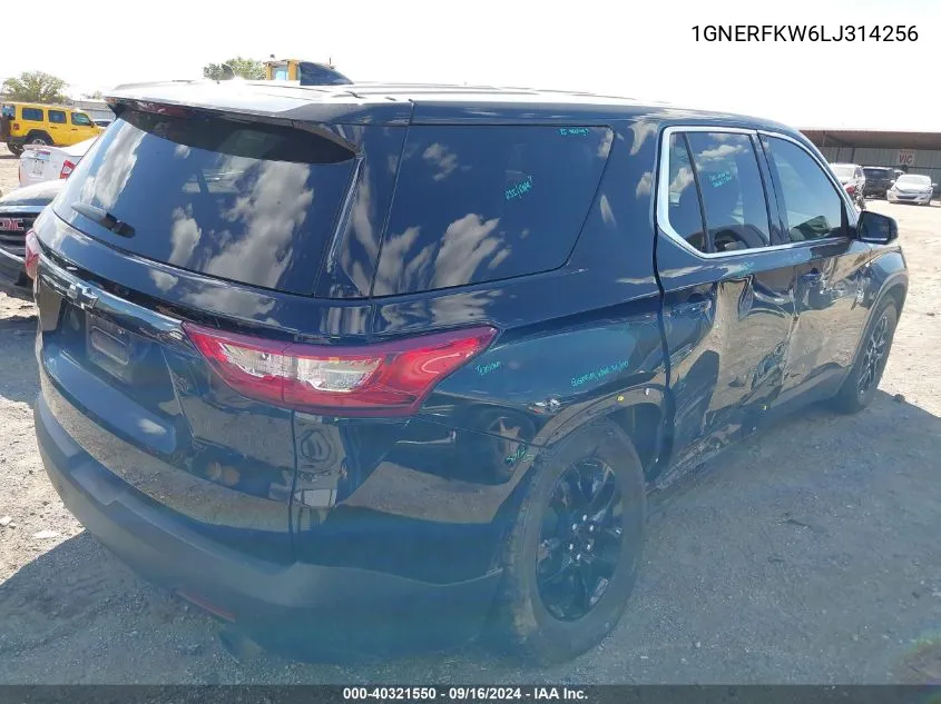 2020 Chevrolet Traverse Fwd Ls VIN: 1GNERFKW6LJ314256 Lot: 40321550