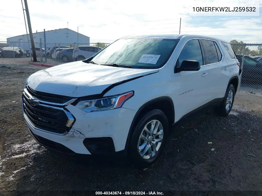 2020 Chevrolet Traverse Fwd Ls VIN: 1GNERFKW2LJ259532 Lot: 40343674