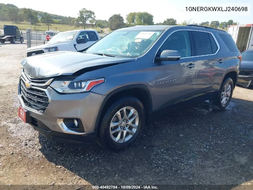 2020 Chevrolet Traverse Fwd Lt Cloth VIN: 1GNERGKWXLJ240698 Lot: 40492784