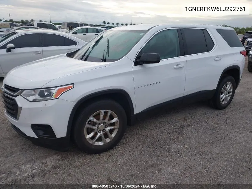 2020 Chevrolet Traverse Ls VIN: 1GNERFKW6LJ292761 Lot: 40503243