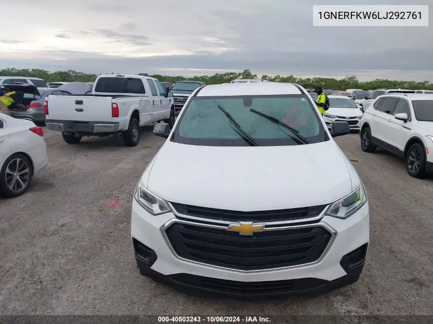 2020 Chevrolet Traverse Ls VIN: 1GNERFKW6LJ292761 Lot: 40503243