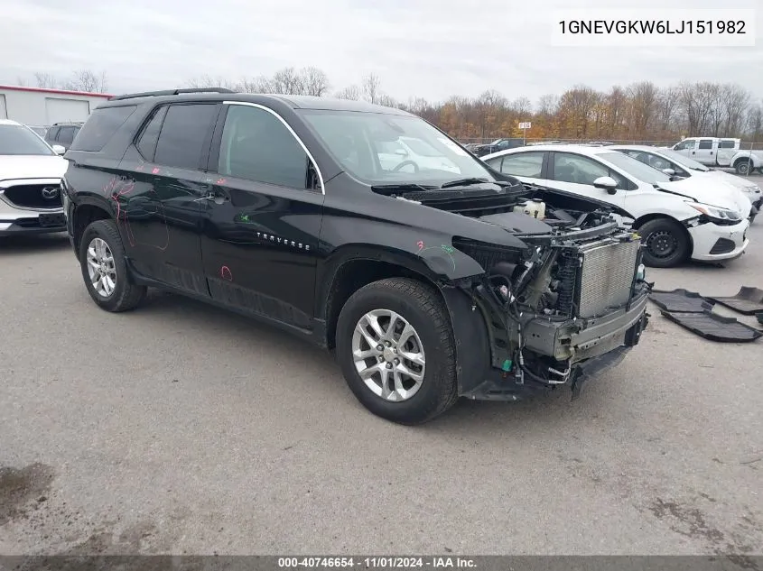 2020 Chevrolet Traverse Awd Lt Cloth VIN: 1GNEVGKW6LJ151982 Lot: 40746654