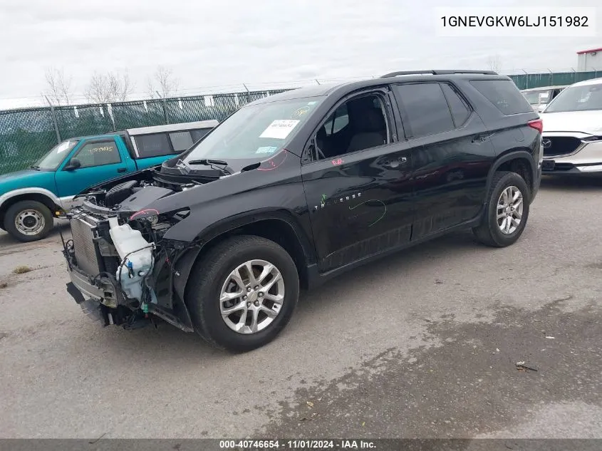 2020 Chevrolet Traverse Awd Lt Cloth VIN: 1GNEVGKW6LJ151982 Lot: 40746654