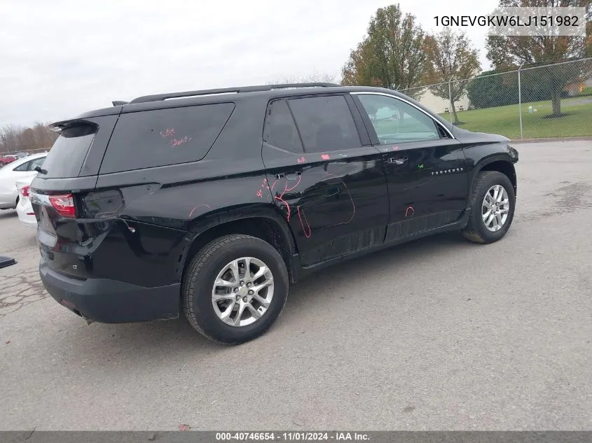 2020 Chevrolet Traverse Awd Lt Cloth VIN: 1GNEVGKW6LJ151982 Lot: 40746654