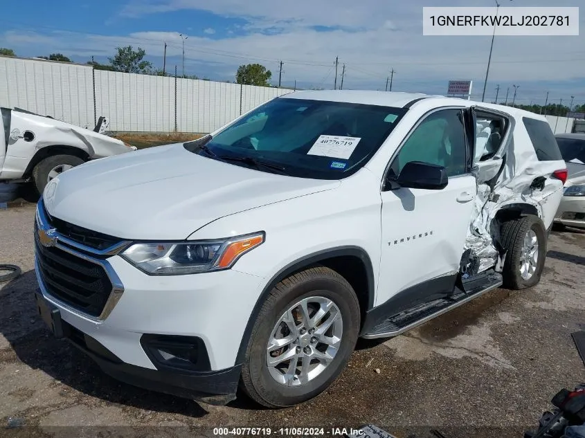 2020 Chevrolet Traverse Fwd Ls VIN: 1GNERFKW2LJ202781 Lot: 40776719