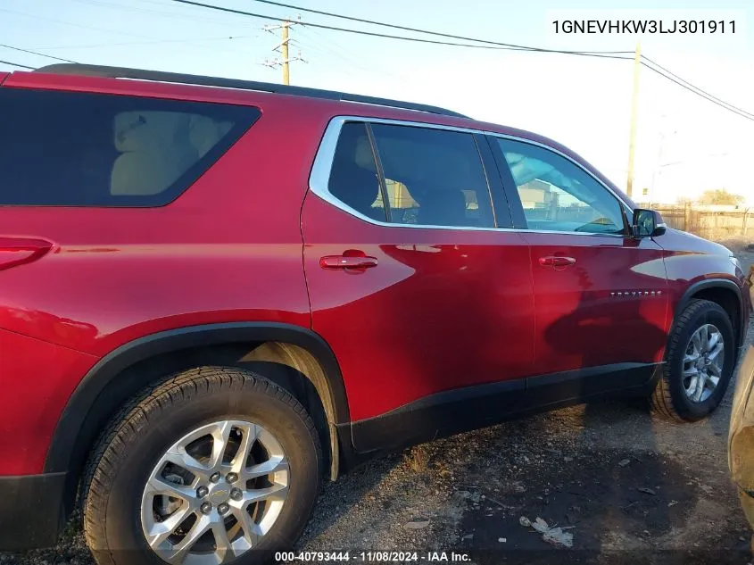 2020 Chevrolet Traverse Awd Lt Leather VIN: 1GNEVHKW3LJ301911 Lot: 40793444