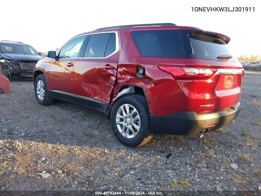 2020 Chevrolet Traverse Awd Lt Leather VIN: 1GNEVHKW3LJ301911 Lot: 40793444