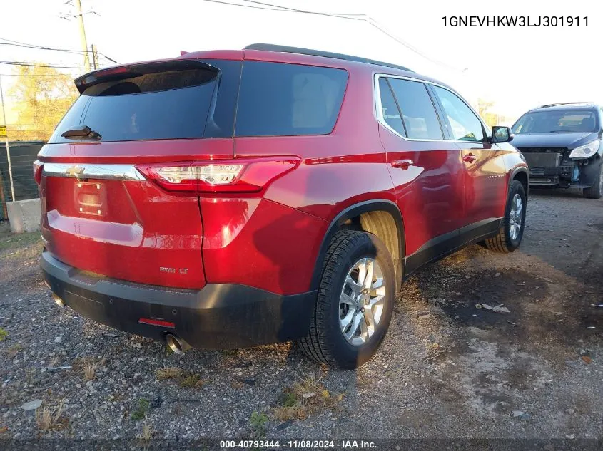 2020 Chevrolet Traverse Awd Lt Leather VIN: 1GNEVHKW3LJ301911 Lot: 40793444