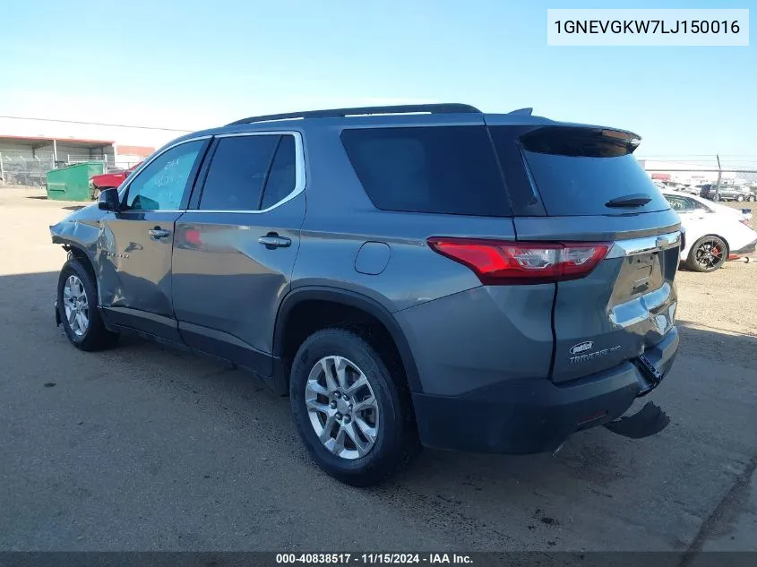 2020 Chevrolet Traverse Awd Lt Cloth VIN: 1GNEVGKW7LJ150016 Lot: 40838517