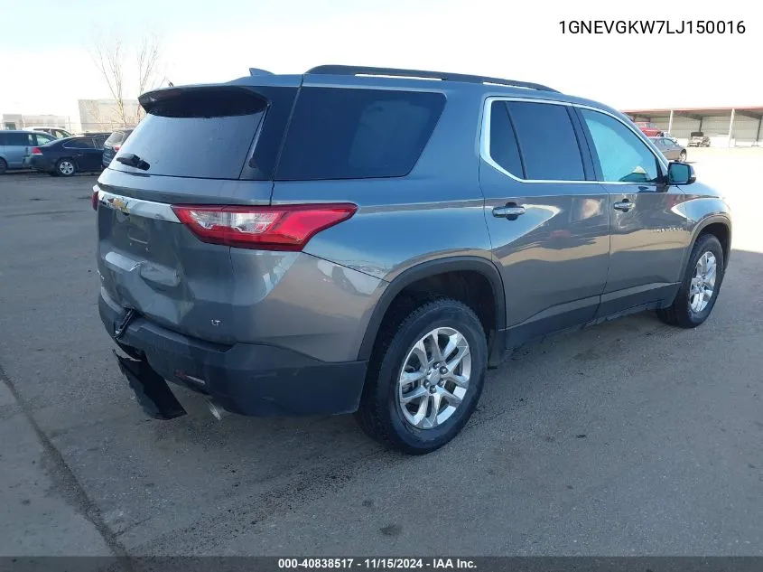 2020 Chevrolet Traverse Awd Lt Cloth VIN: 1GNEVGKW7LJ150016 Lot: 40838517