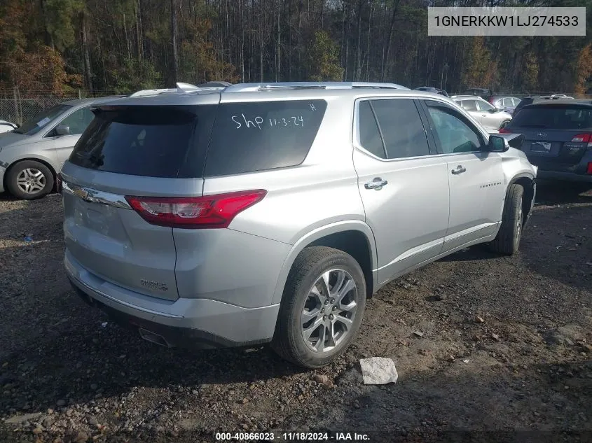 2020 Chevrolet Traverse Fwd Premier VIN: 1GNERKKW1LJ274533 Lot: 40866023