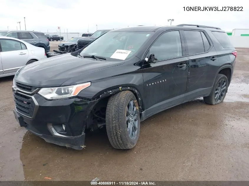 2020 Chevrolet Traverse Fwd Rs VIN: 1GNERJKW3LJ278822 Lot: 40886911