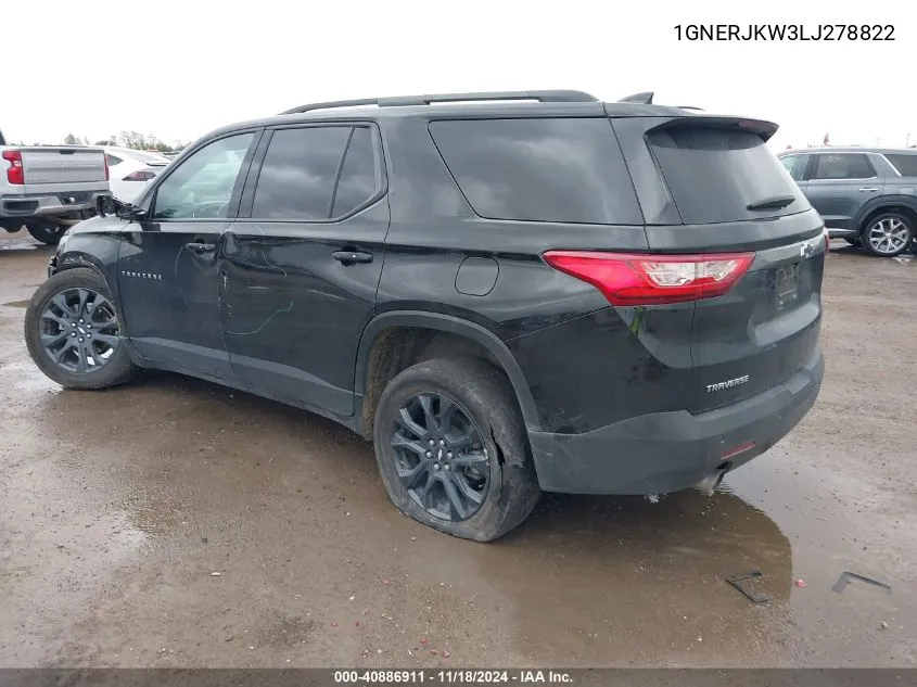 2020 Chevrolet Traverse Fwd Rs VIN: 1GNERJKW3LJ278822 Lot: 40886911